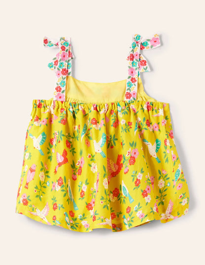 Tie Shoulder Printed Top-Sweetcorn Tropical Garden