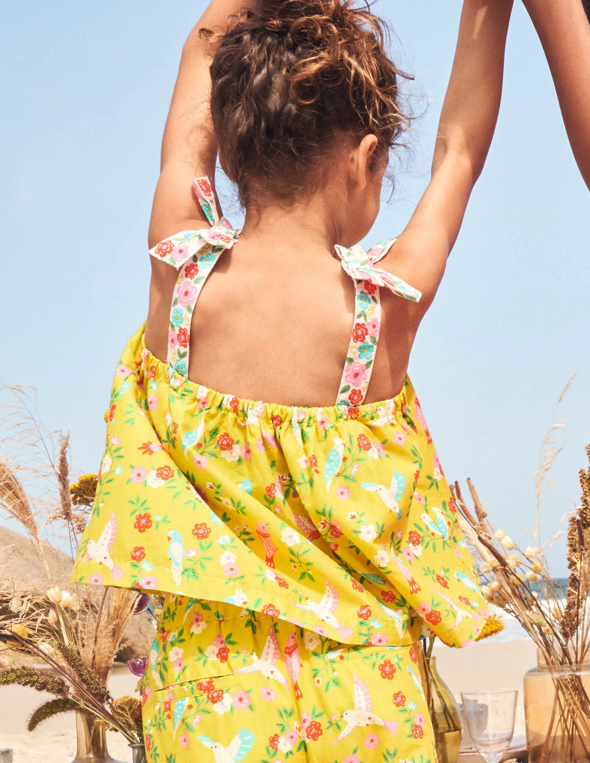 Tie Shoulder Printed Top-Sweetcorn Tropical Garden