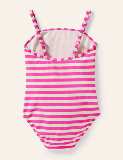 Embroidered Swimsuit-Pop Pansy Pink Stripe