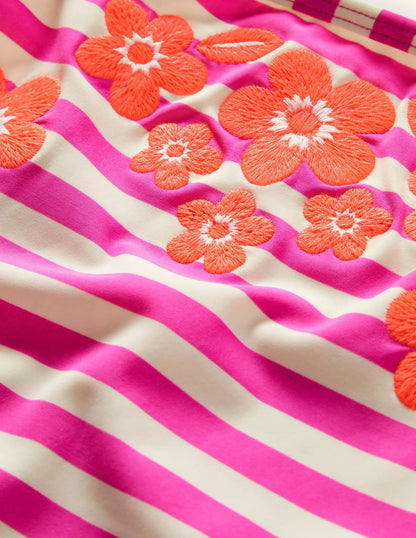 Embroidered Swimsuit-Pop Pansy Pink Stripe