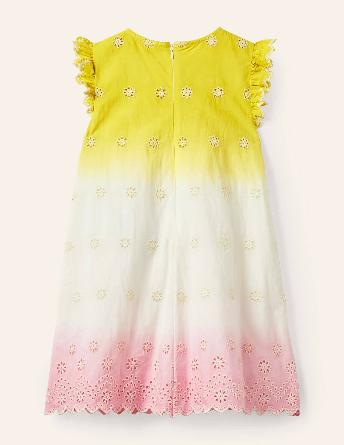 Broderie Dress-Daffodil Yellow/Pink Ombre