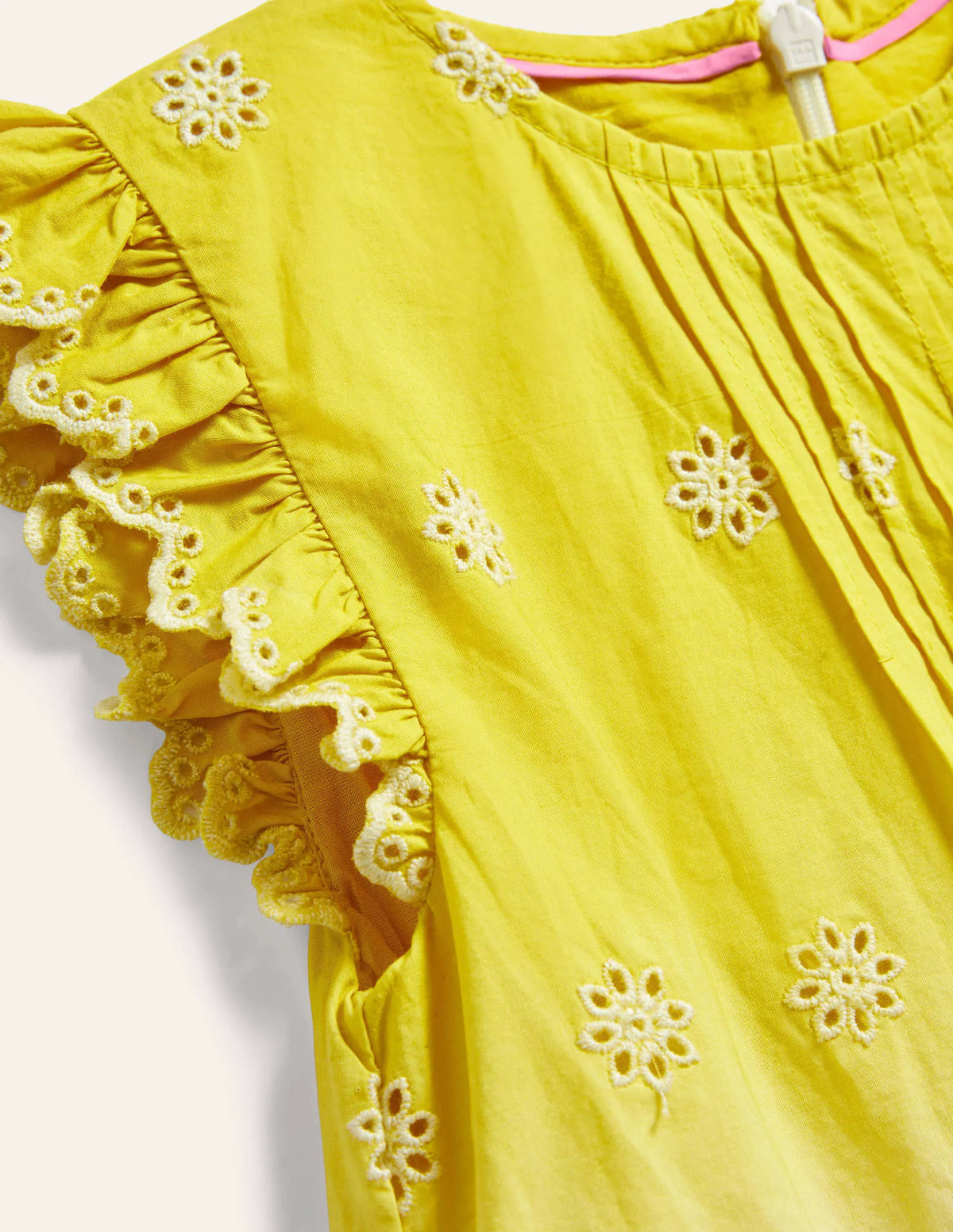 Broderie Dress-Daffodil Yellow/Pink Ombre