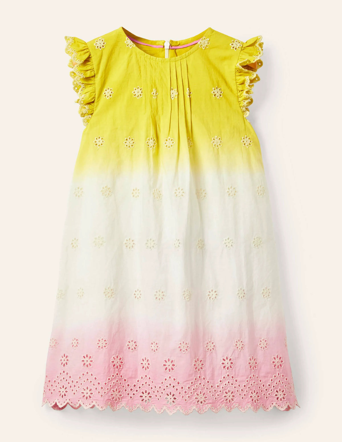 Broderie Dress-Daffodil Yellow/Pink Ombre