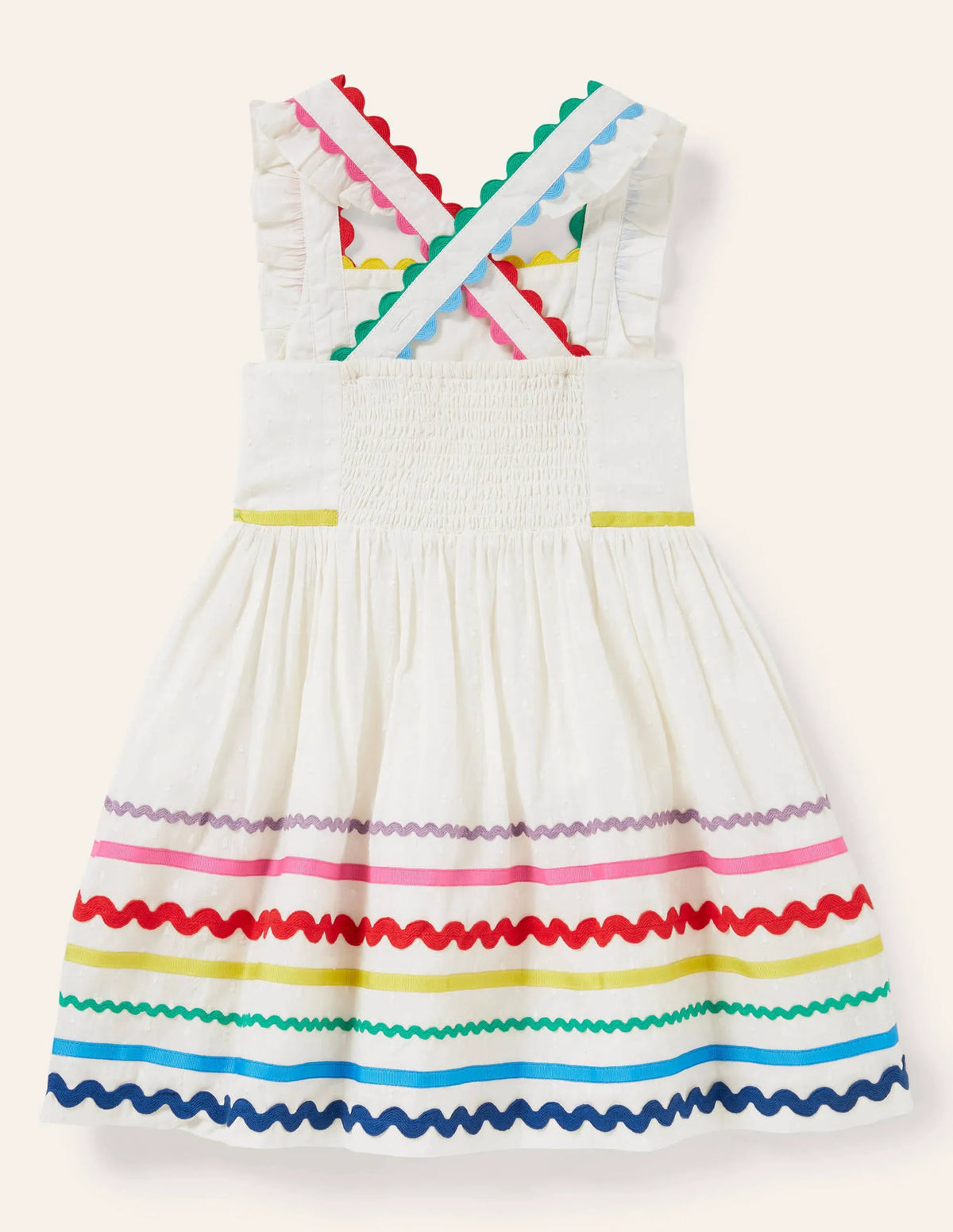 Embroidered Twirly Dress-Ivory Rainbow