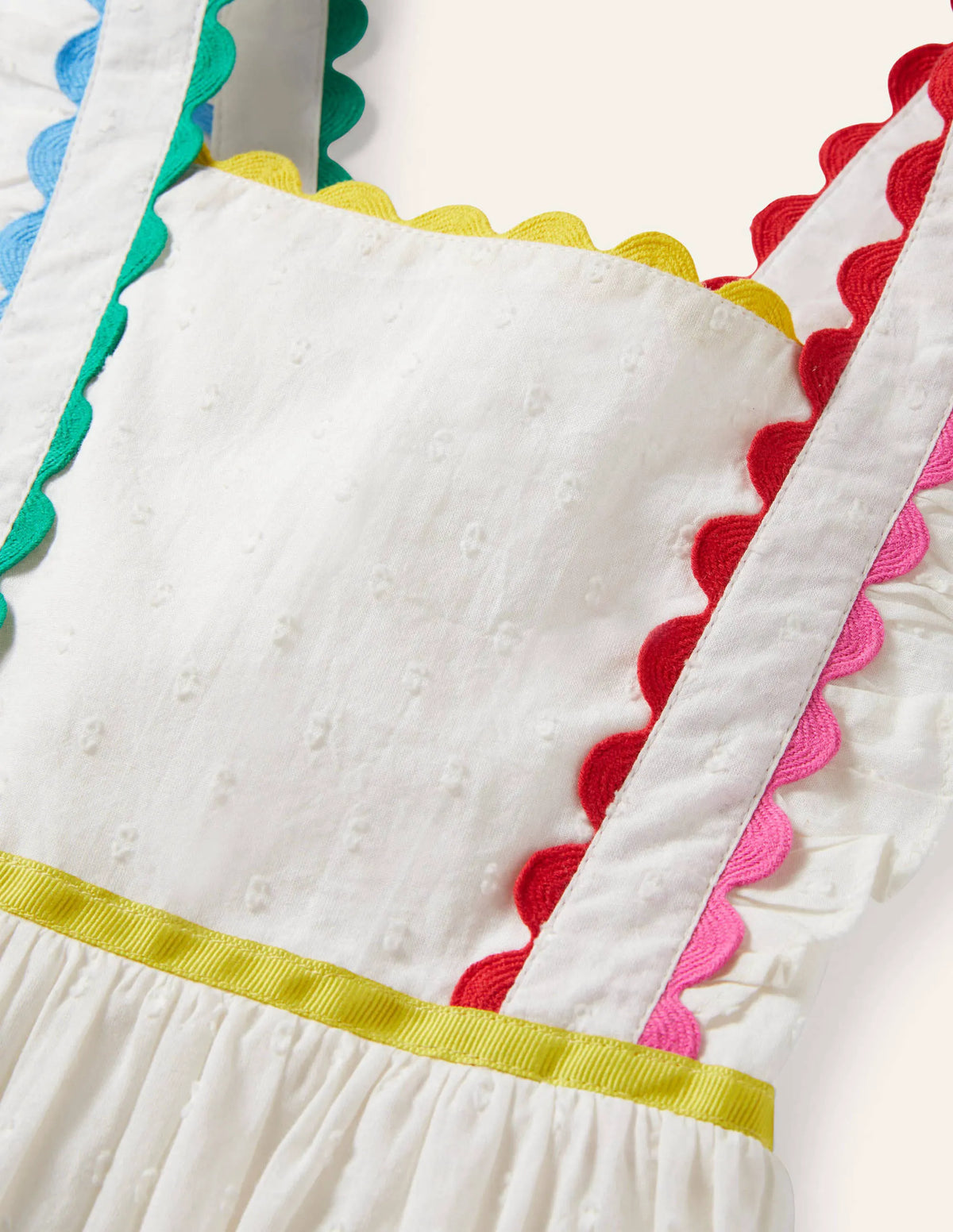 Embroidered Twirly Dress-Ivory Rainbow