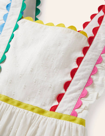 Embroidered Twirly Dress-Ivory Rainbow