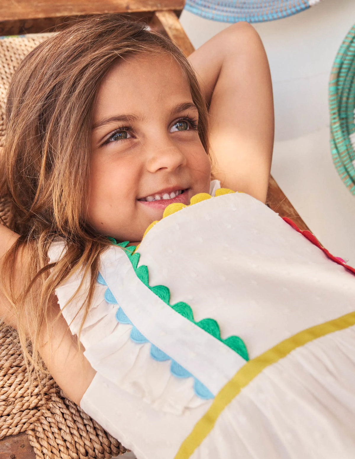 Embroidered Twirly Dress-Ivory Rainbow