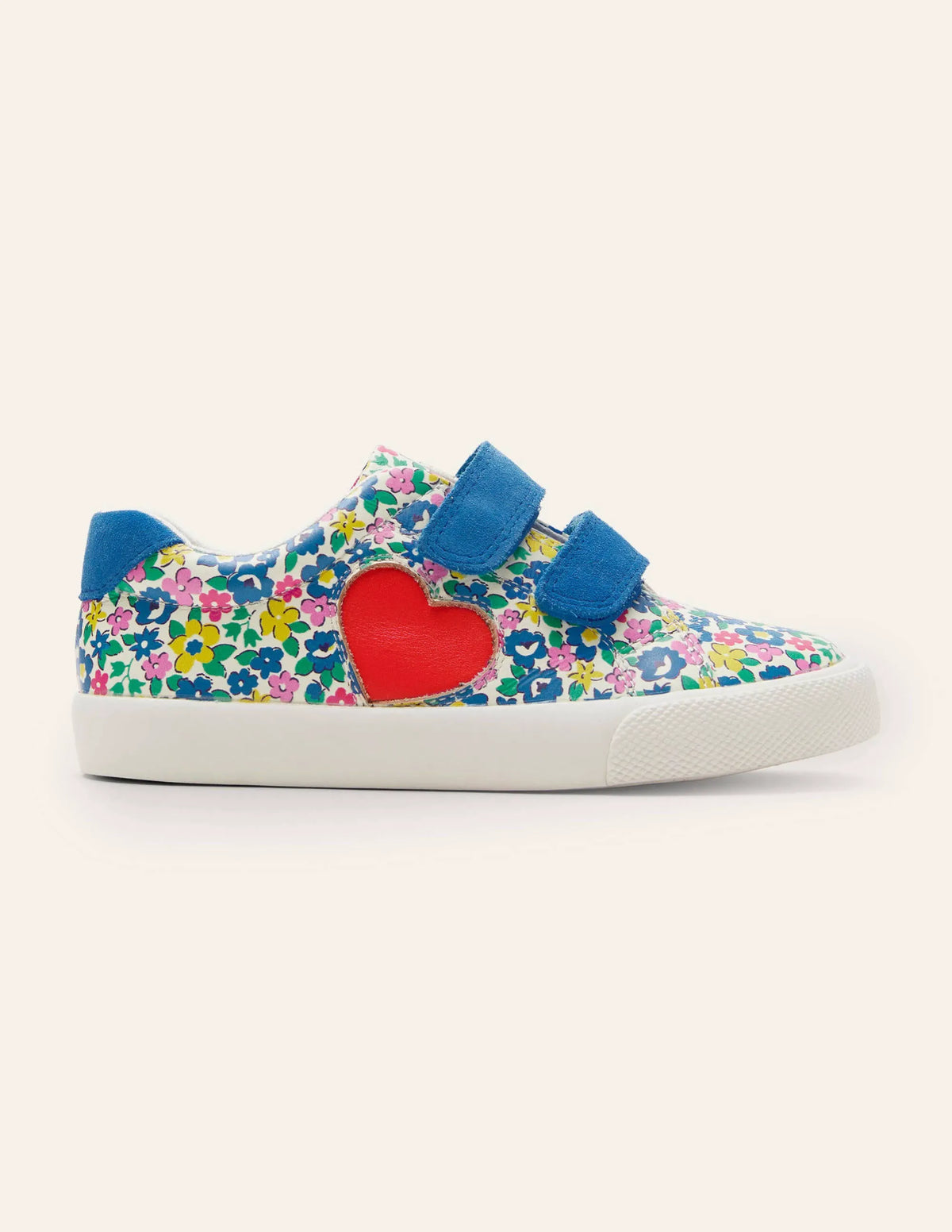 Fun Two Strap Sneakers-Floral Applique Heart