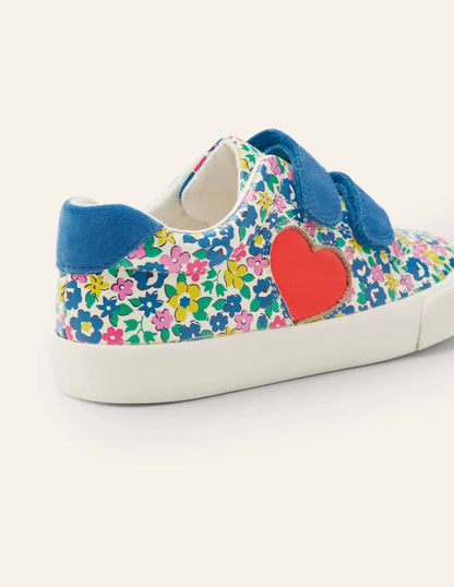 Fun Two Strap Sneakers-Floral Applique Heart