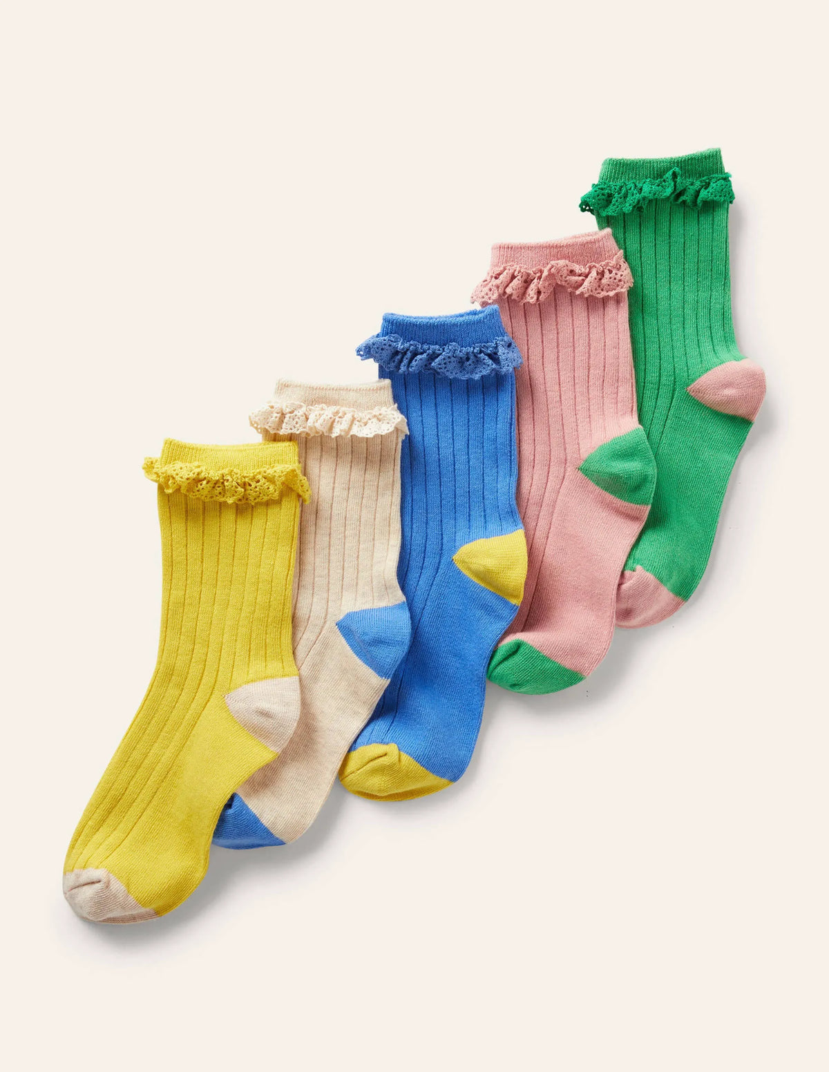 Ribbed Frilly Socks 5 Pack-Multi Pastel
