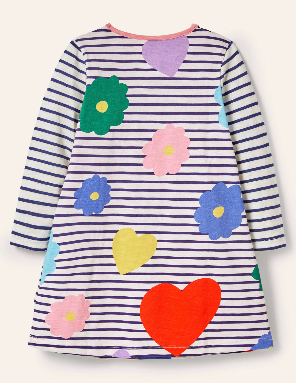 Fun Pocket Jersey Dress-Ivory/Blue Rainbow Flowers