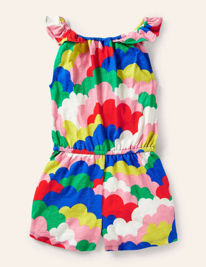Charlie Pom Jersey Romper-Multi Geo Clouds