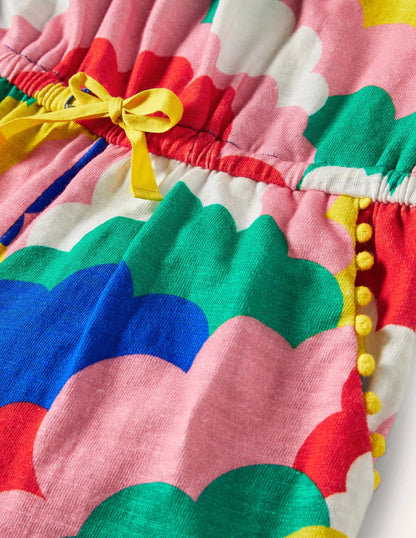 Charlie Pom Jersey Romper-Multi Geo Clouds