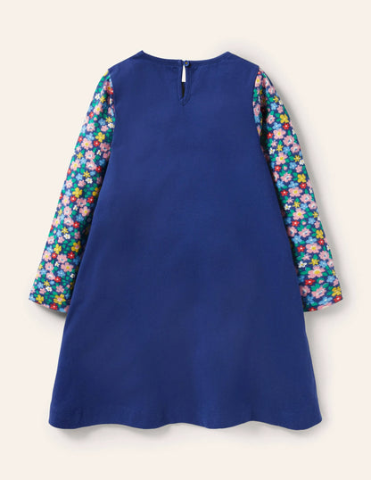 Long Sleeve Appliqué Dress-Starboard Blue Horse
