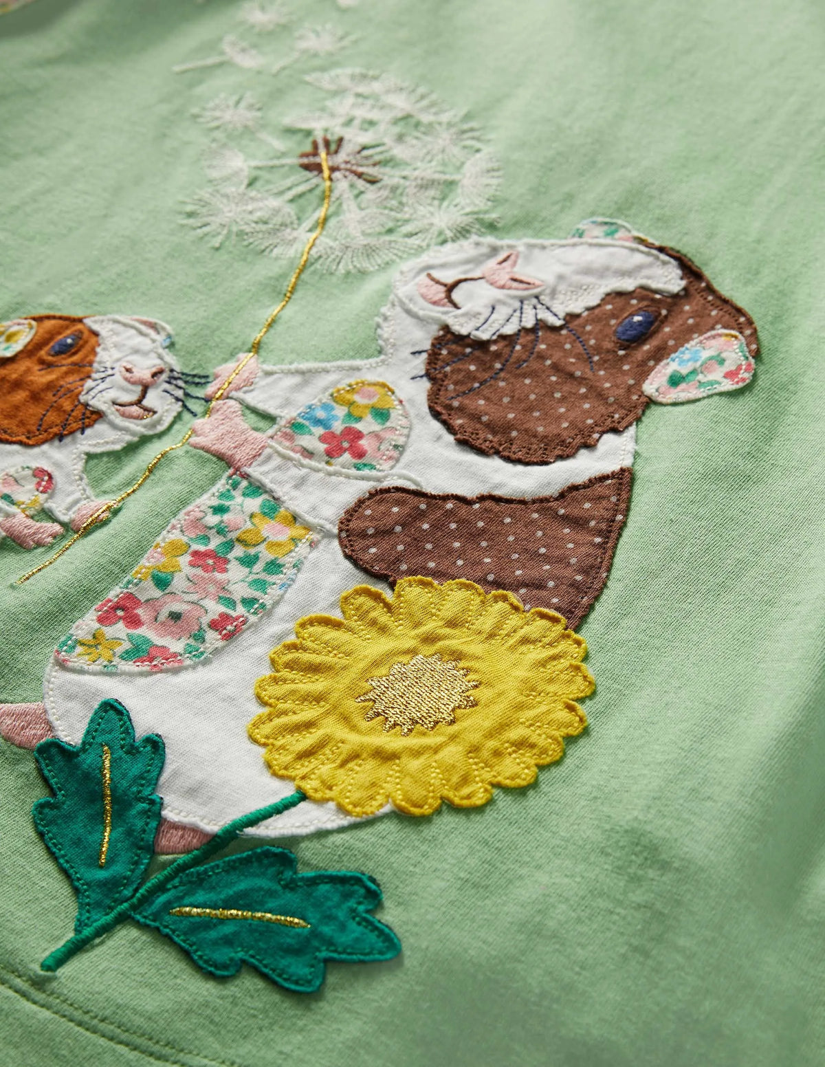 Long Sleeve Appliqué Dress-Aloe Green Guinea Pigs
