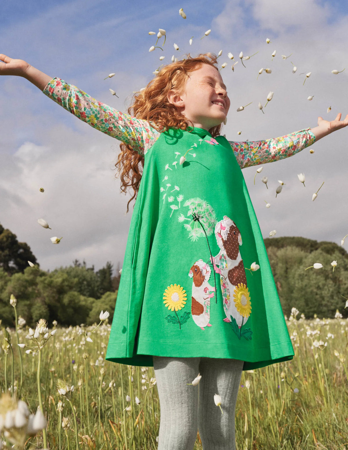 Long Sleeve Appliqué Dress-Aloe Green Guinea Pigs