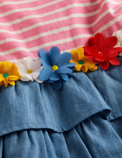 Appliqué Hotchpotch Dress-Formica Pink/ Ivory Flowers