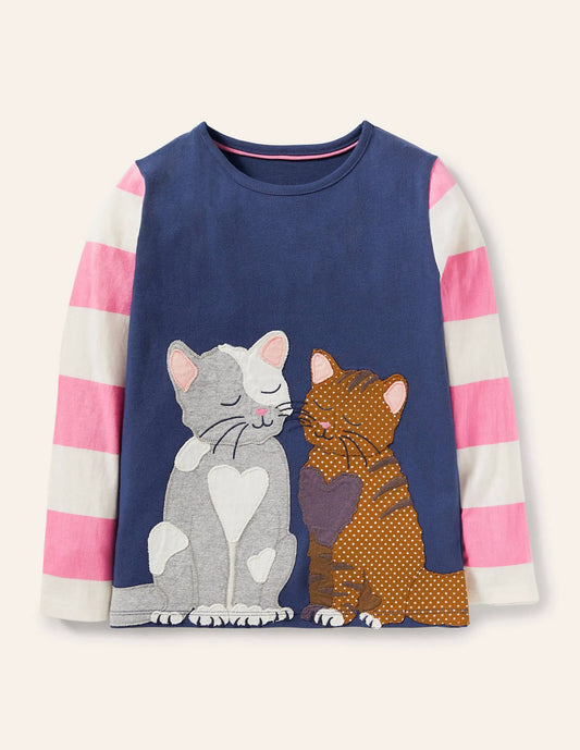 Front & Back Appliqué T-shirt-Starboard Blue Cats