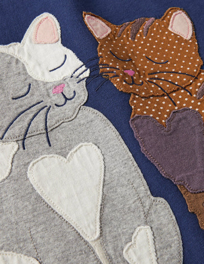Front & Back Appliqué T-shirt-Starboard Blue Cats