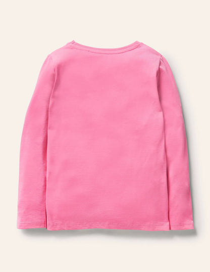Long sleeve Graphic T-shirt-Bright Petal Pink Farm Scene