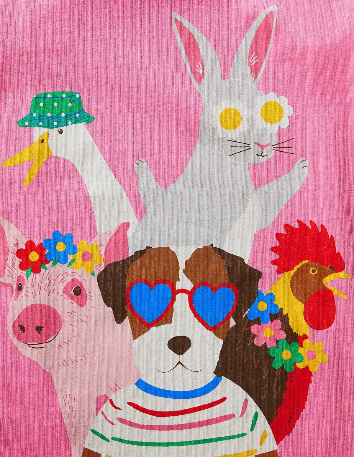 Long sleeve Graphic T-shirt-Bright Petal Pink Farm Scene