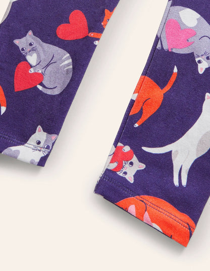 Fun Leggings-Starboard Blue Love Cats