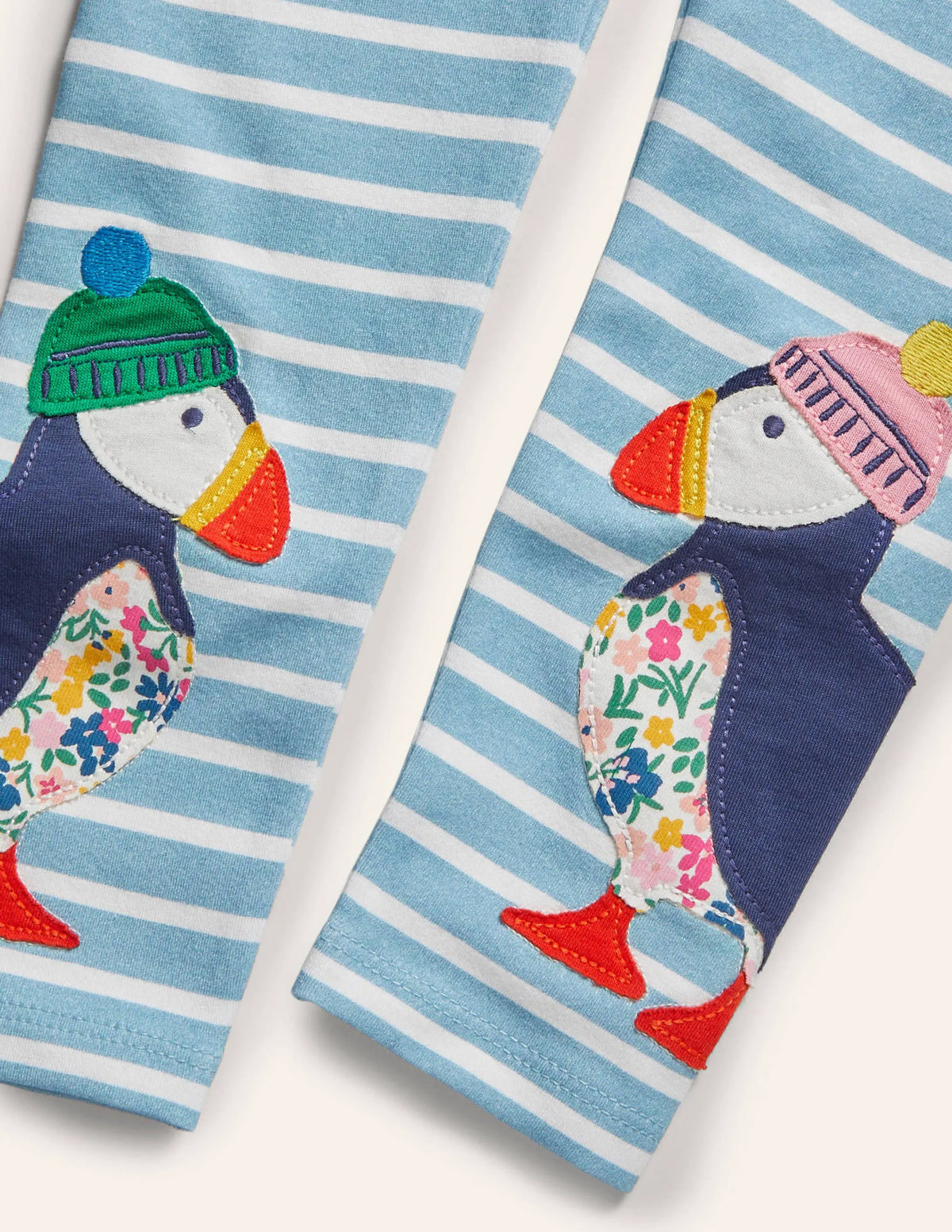 Fun Appliqué Leggings-Aqua/Ivory Puffins