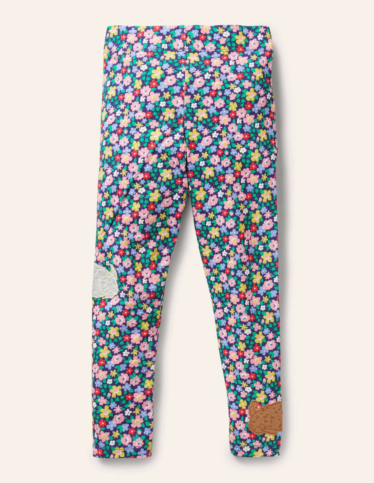 Fun Appliqué Leggings-Starboard Blue Floral Puppies