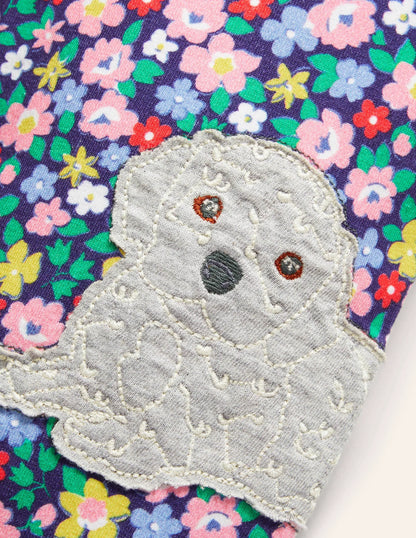Fun Appliqué Leggings-Starboard Blue Floral Puppies