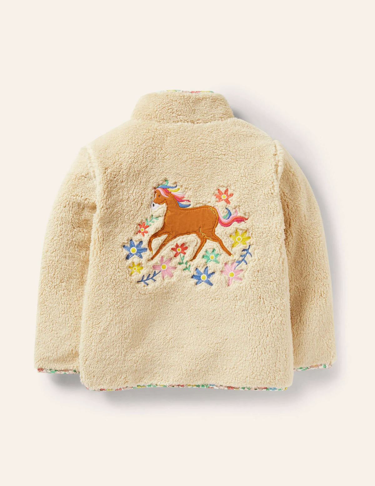 Half-Zip Teddy Sweatshirt-Oatmeal Embroidered Horse