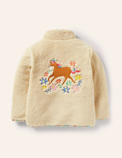 Half-Zip Teddy Sweatshirt-Oatmeal Embroidered Horse