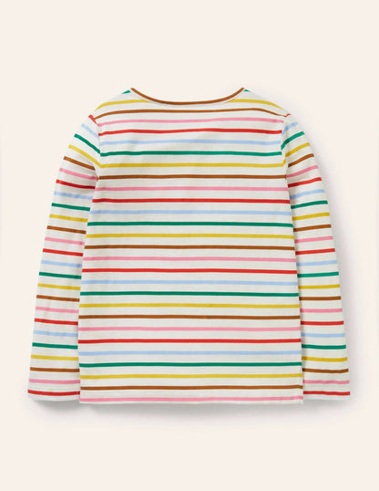 Big Appliqué T-shirt-Ivory/ Rainbow Dog