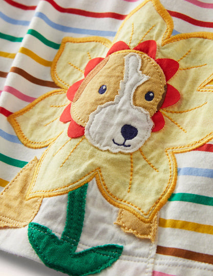Big Appliqué T-shirt-Ivory/ Rainbow Dog