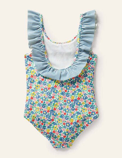 Frill Swimsuit-Elizabethan Blue Spring Floral