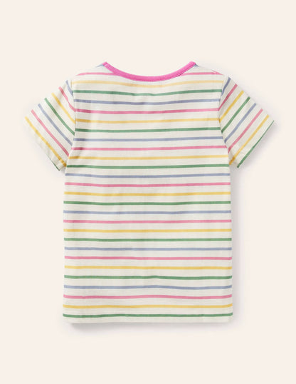 Stripy Logo T-Shirt-Ivory Multi Stripe Flowers