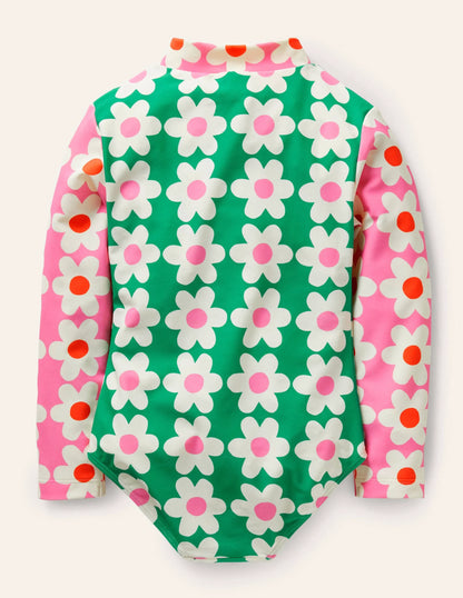 Long-sleeved Swimsuit-Green Pepper Daisy Geo