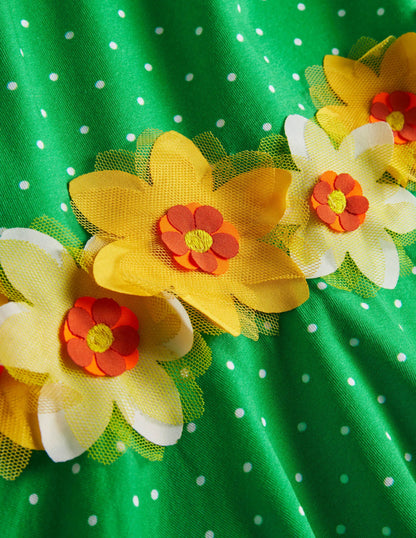 Green Floral Flutter Detail Smocked Dress-Aloe Green Spot