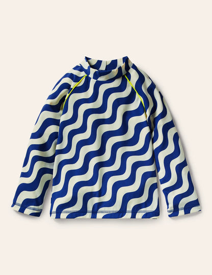 Patterned Rash Guard-Ivory/Blue Wave