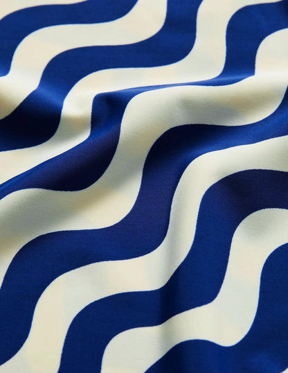 Patterned Rash Guard-Ivory/Blue Wave