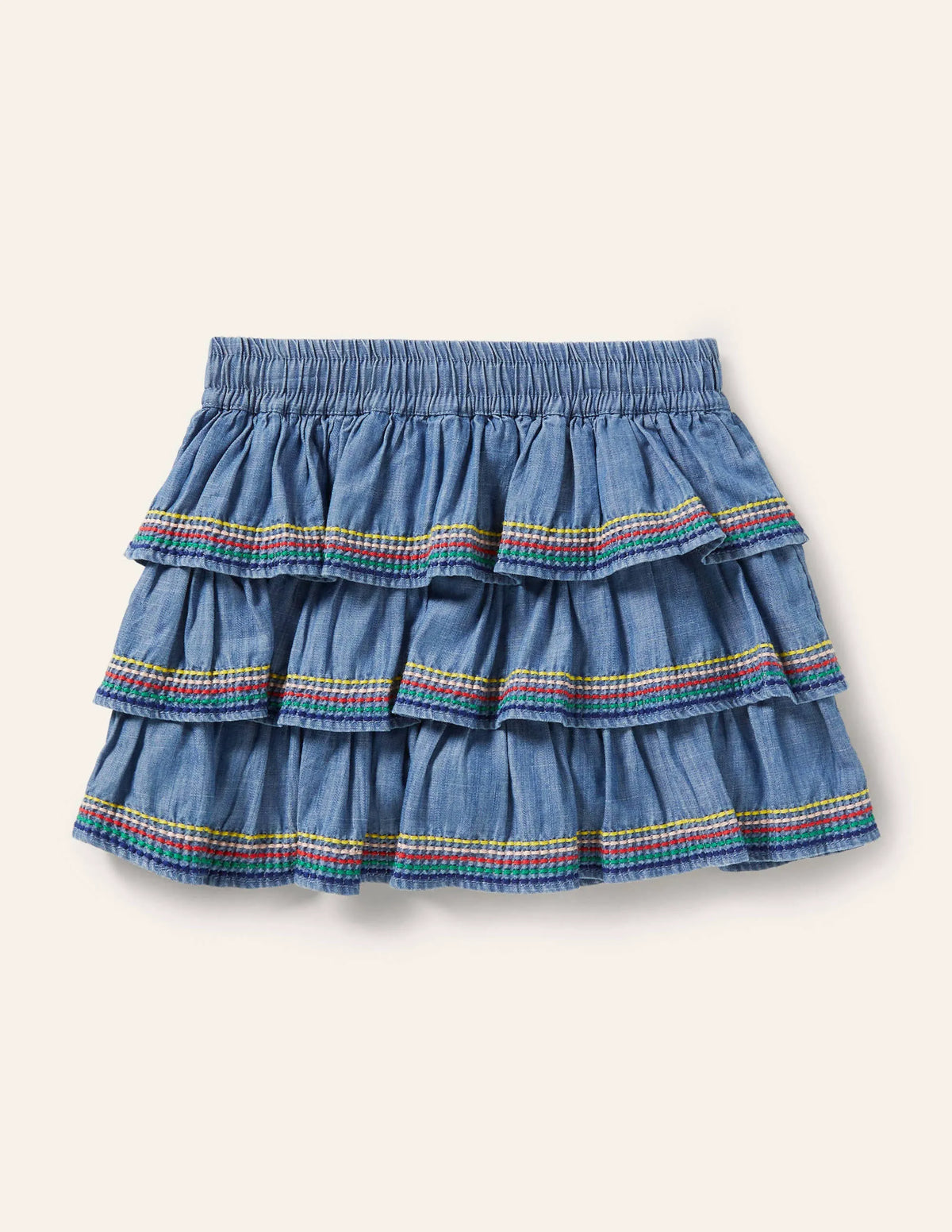 Tiered Woven Skort-Mid Vintage Denim
