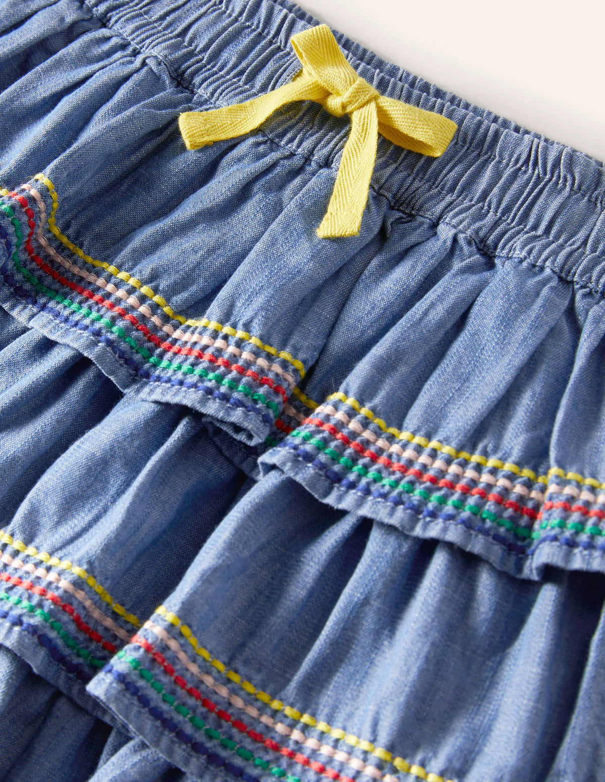 Tiered Woven Skort-Mid Vintage Denim