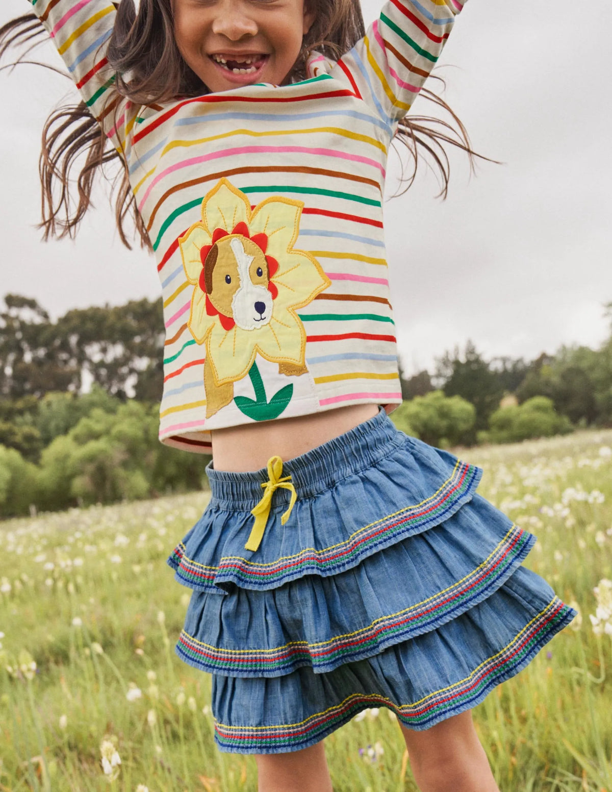 Tiered Woven Skort-Mid Vintage Denim