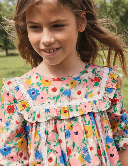 Long Sleeve Floral Dress-Boto Pink Painterly Floral