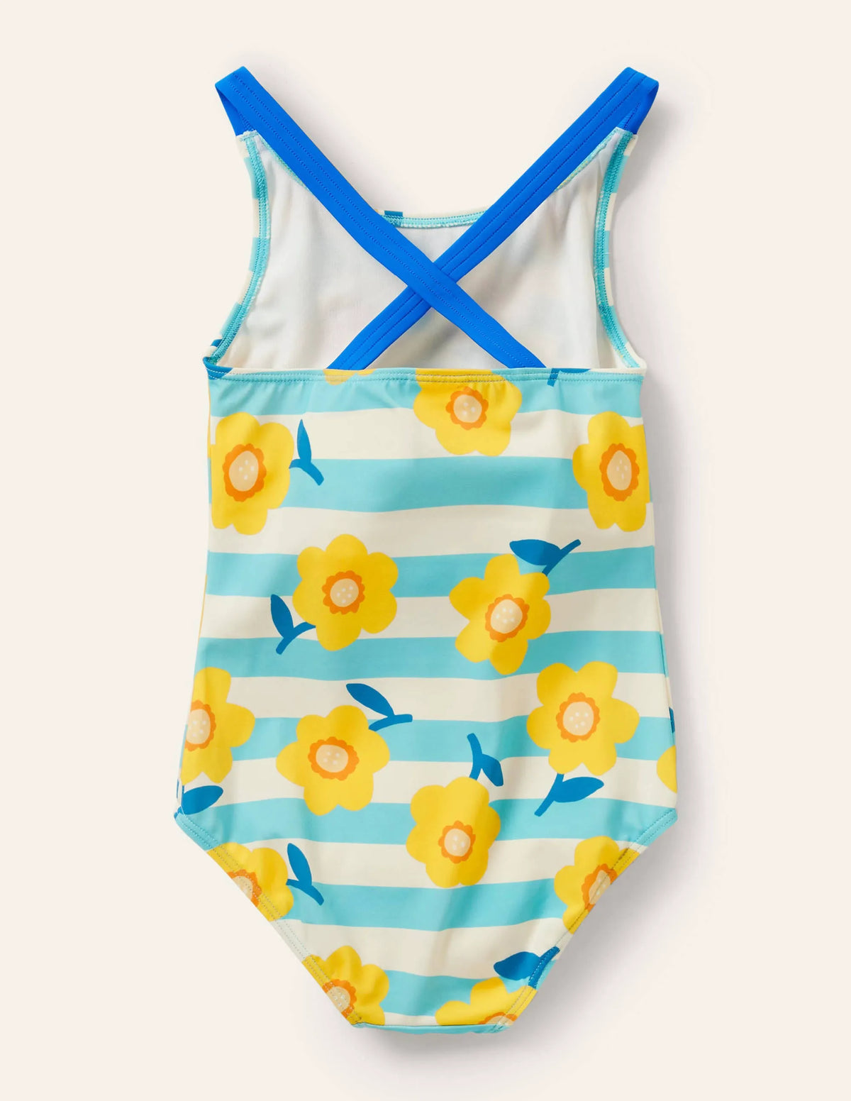 Cross-back Printed Swimsuit-Aqua Blue/ Ivory Daffodil
