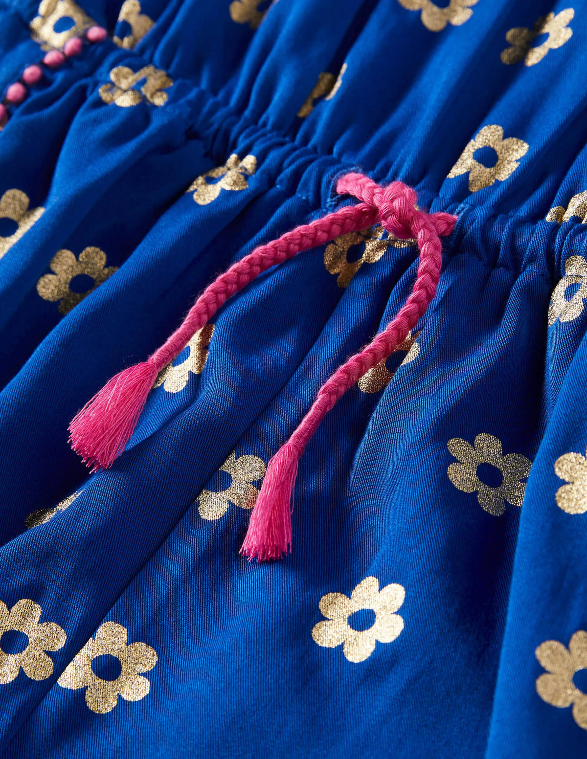 Woven Vacation Romper-Blue Wave Foil Daisy