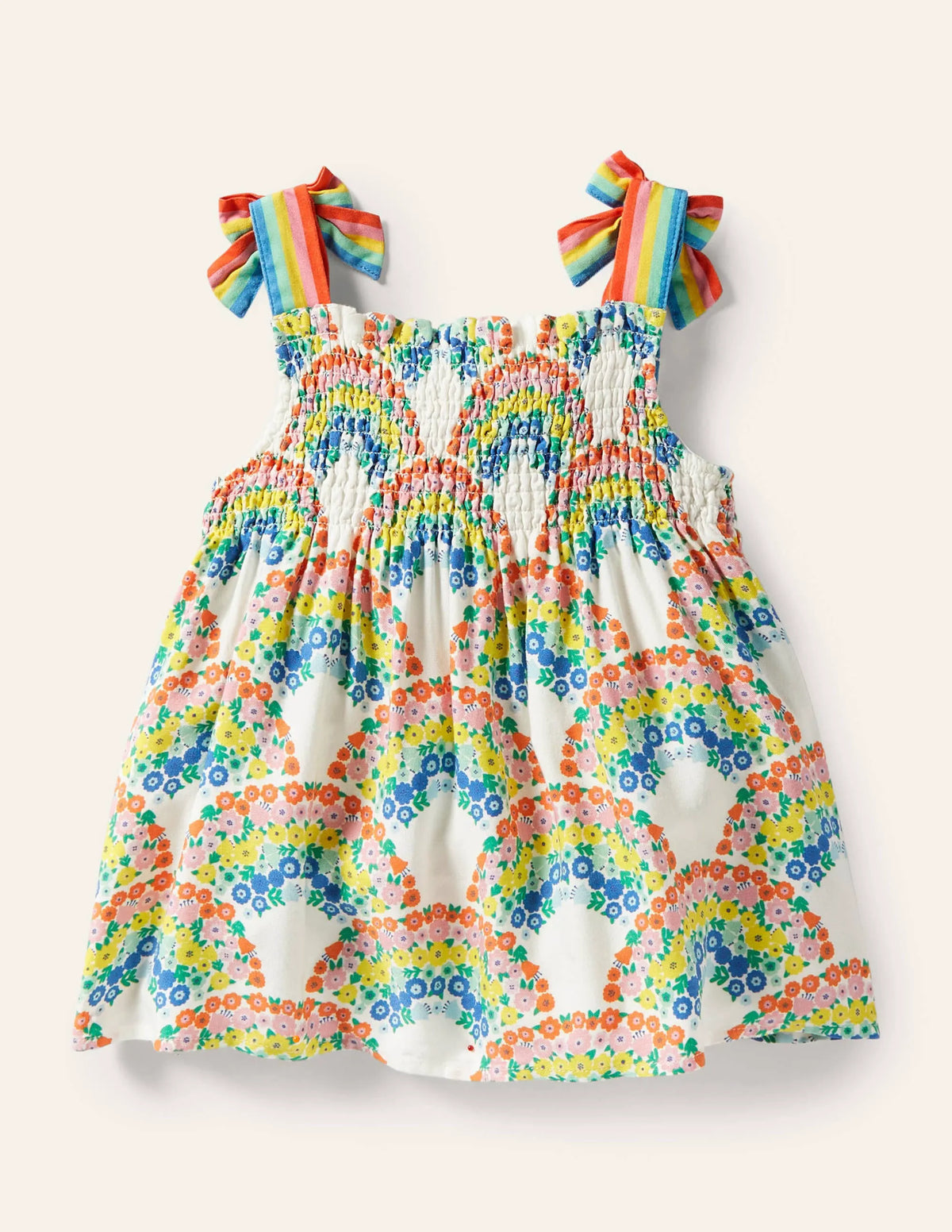 Tie Shoulder Smocked Top-Multi Rainbow Floral