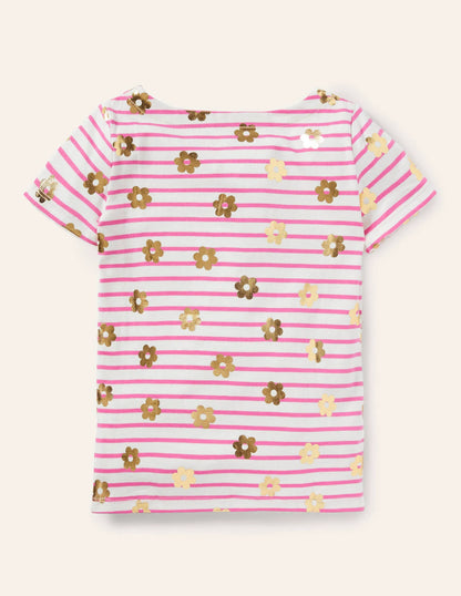 Short-sleeved Breton-Strawberry Pink/ Ivory Daisy