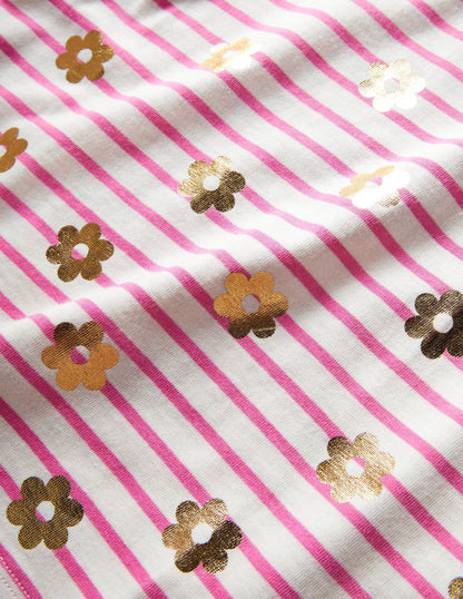 Short-sleeved Breton-Strawberry Pink/ Ivory Daisy