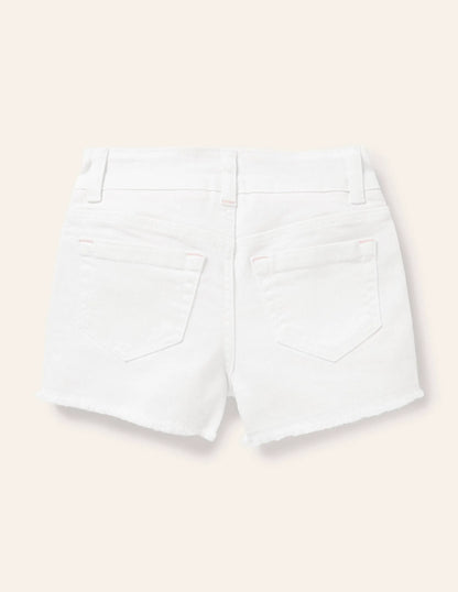 Denim Shorts-White Parrot Embroidery