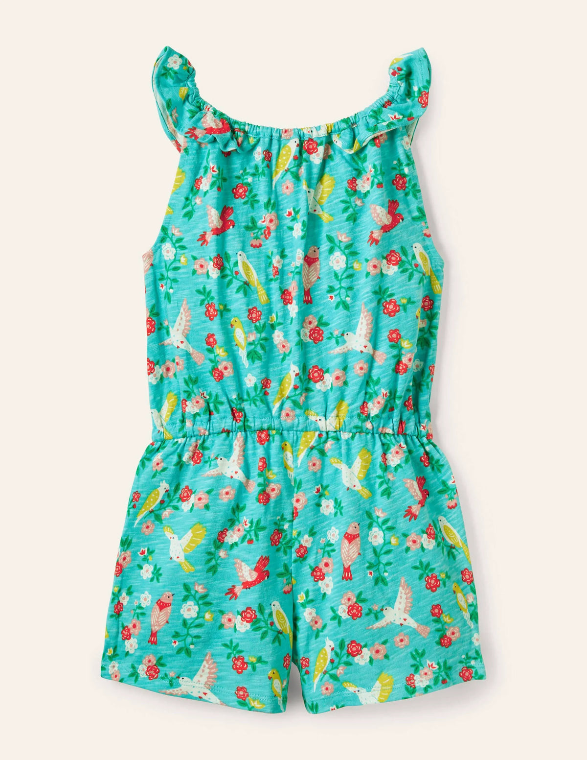 Charlie Pom Jersey Romper-Turquoise Tropical Garden